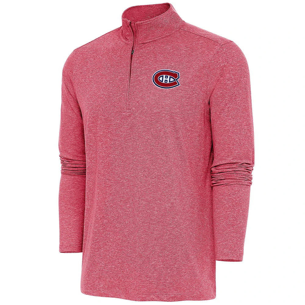 Men's Antigua Heather Red Montreal Canadiens Hunk Quarter-Zip Pullover Top