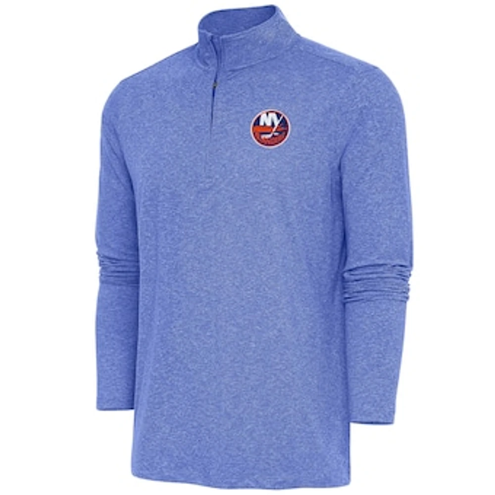 Men's Antigua Heather Royal New York Islanders Hunk Quarter-Zip Pullover Top