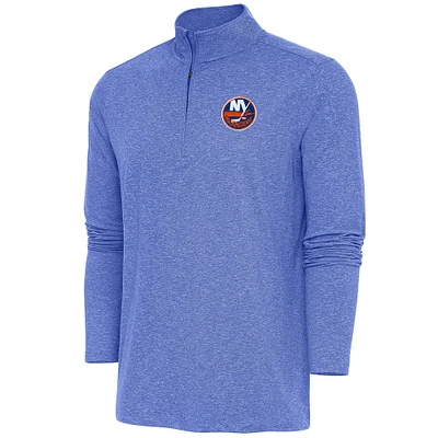 Men's Antigua Heather Royal New York Islanders Hunk Quarter-Zip Pullover Top