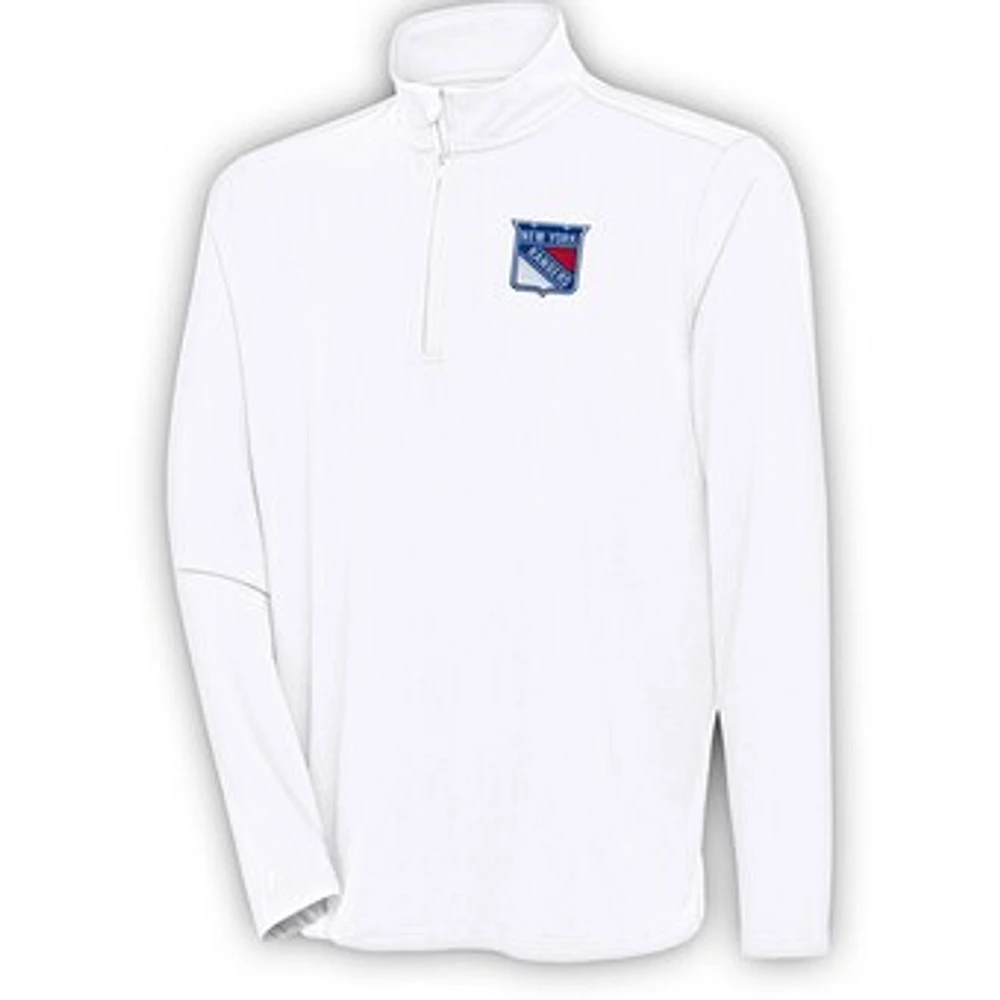 Men's Antigua White New York Rangers Hunk Quarter-Zip Pullover Top
