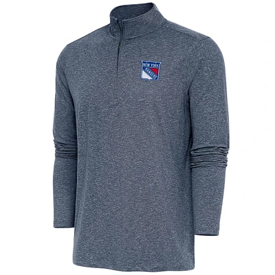 Men's Antigua Heather Navy New York Rangers Hunk Quarter-Zip Pullover Top