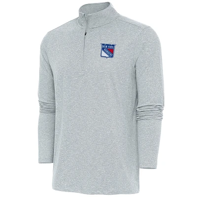 Men's Antigua Heather New York Rangers Hunk Quarter-Zip Pullover Top