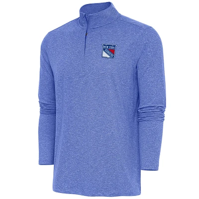 Men's Antigua Heather Royal New York Rangers Hunk Quarter-Zip Pullover Top
