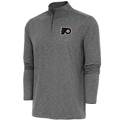 Men's Antigua Heather Black Philadelphia Flyers Hunk Quarter-Zip Pullover Top