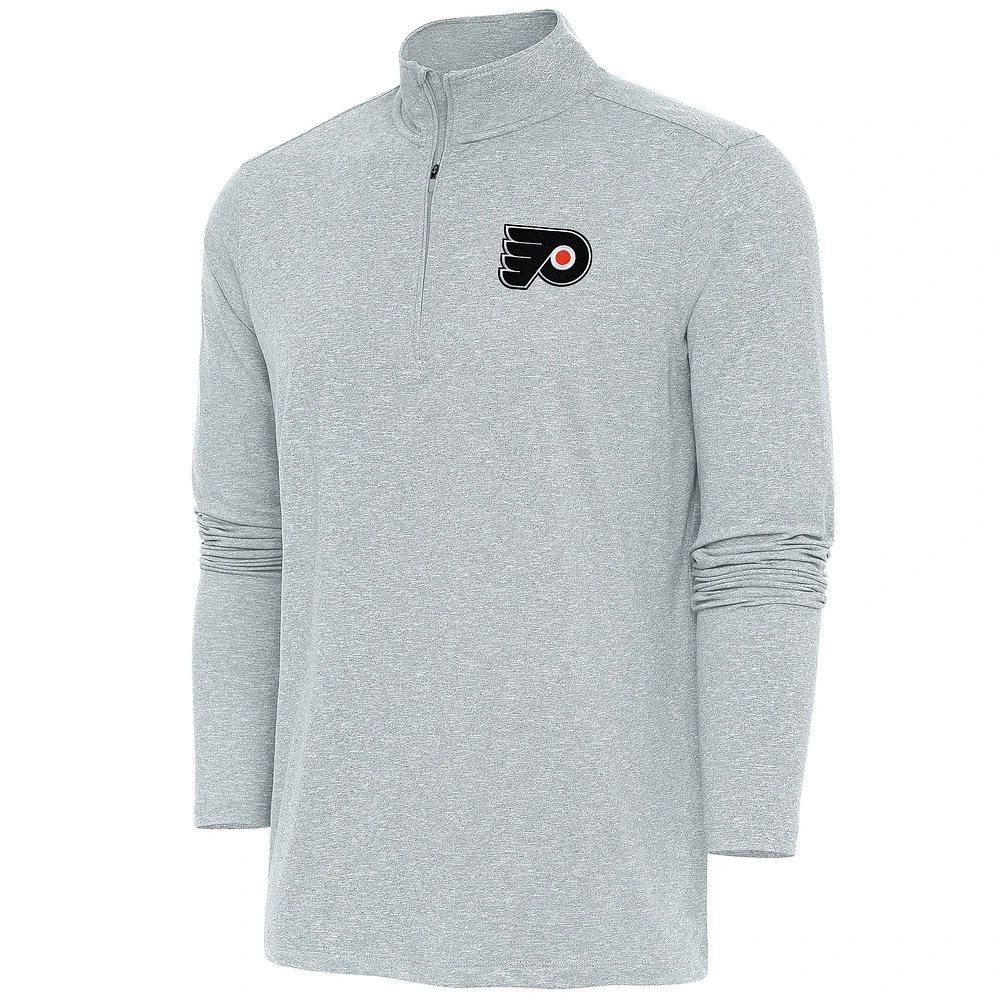 Men's Antigua Heather Gray Philadelphia Flyers Hunk Quarter-Zip Pullover Top