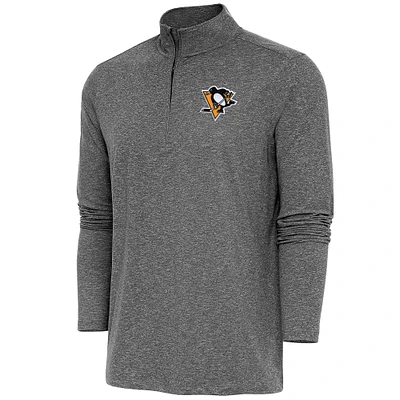 Men's Antigua Heather Pittsburgh Penguins Hunk Quarter-Zip Pullover Top