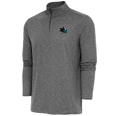 Men's Antigua Heather Black San Jose Sharks Hunk Quarter-Zip Pullover Top