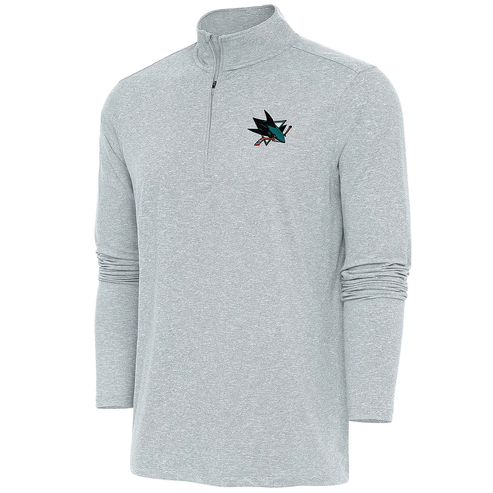 Men's Antigua Heather Gray San Jose Sharks Hunk Quarter-Zip Pullover Top