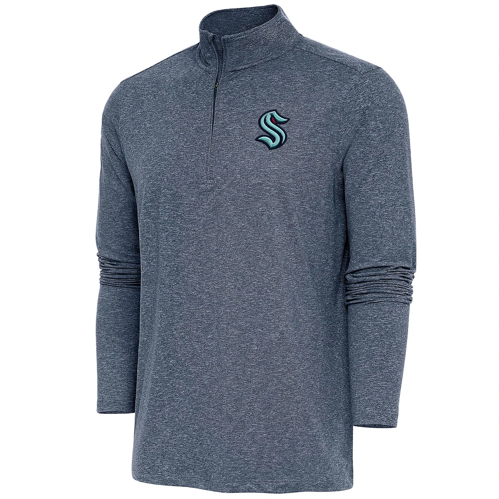 Men's Antigua Heather Navy Seattle Kraken Hunk Quarter-Zip Pullover Top