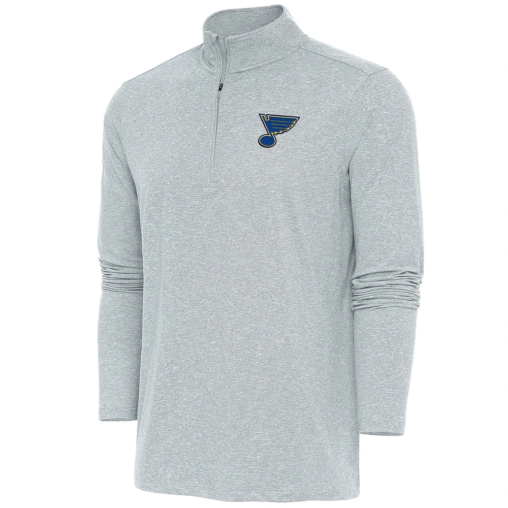 Men's Antigua Heather Gray St. Louis Blues Hunk Quarter-Zip Pullover Top