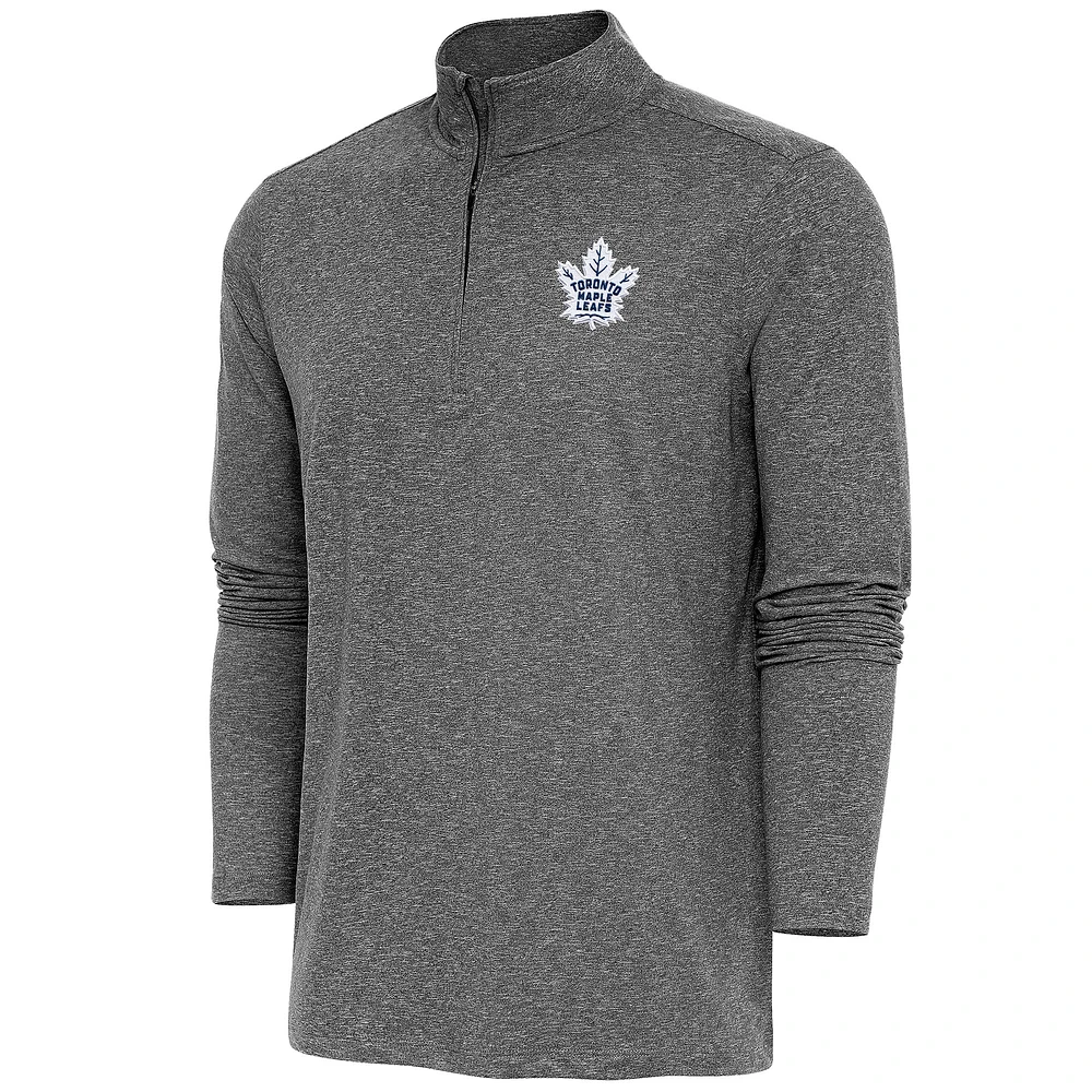 Men's Antigua Heather Black Toronto Maple Leafs Hunk Quarter-Zip Pullover Top
