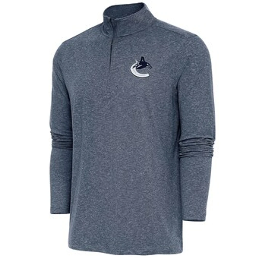 Men's Antigua Heather Navy Vancouver Canucks Hunk Quarter-Zip Pullover Top
