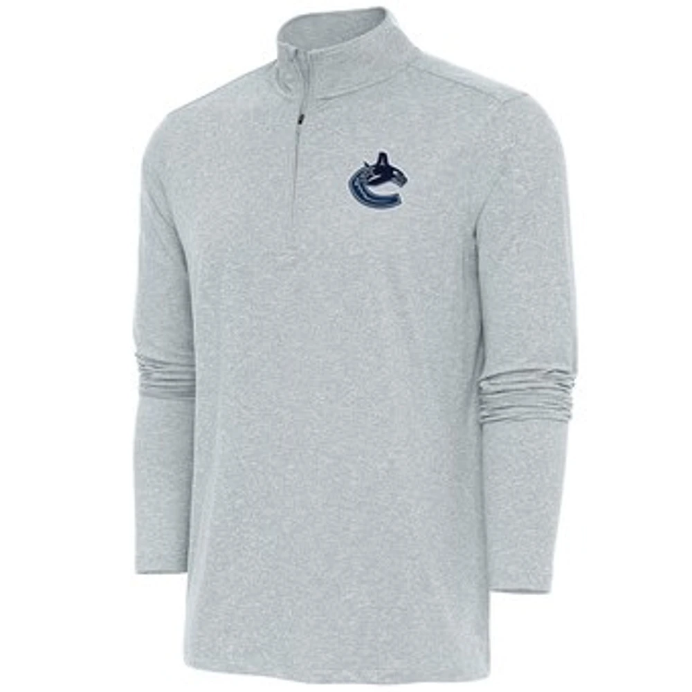 Men's Antigua Heather Gray Vancouver Canucks Hunk Quarter-Zip Pullover Top