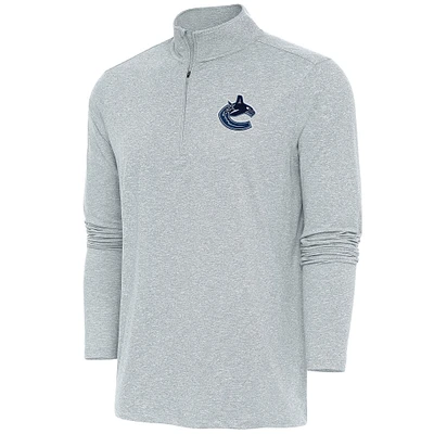 Men's Antigua Heather Gray Vancouver Canucks Hunk Quarter-Zip Pullover Top
