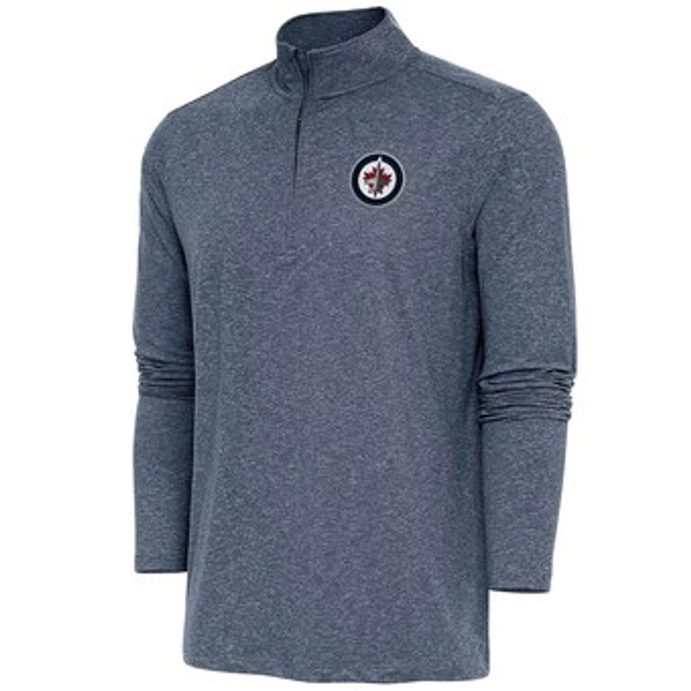 Men's Antigua Heather Navy Winnipeg Jets Hunk Quarter-Zip Pullover Top
