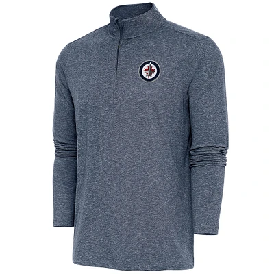 Men's Antigua Heather Navy Winnipeg Jets Hunk Quarter-Zip Pullover Top