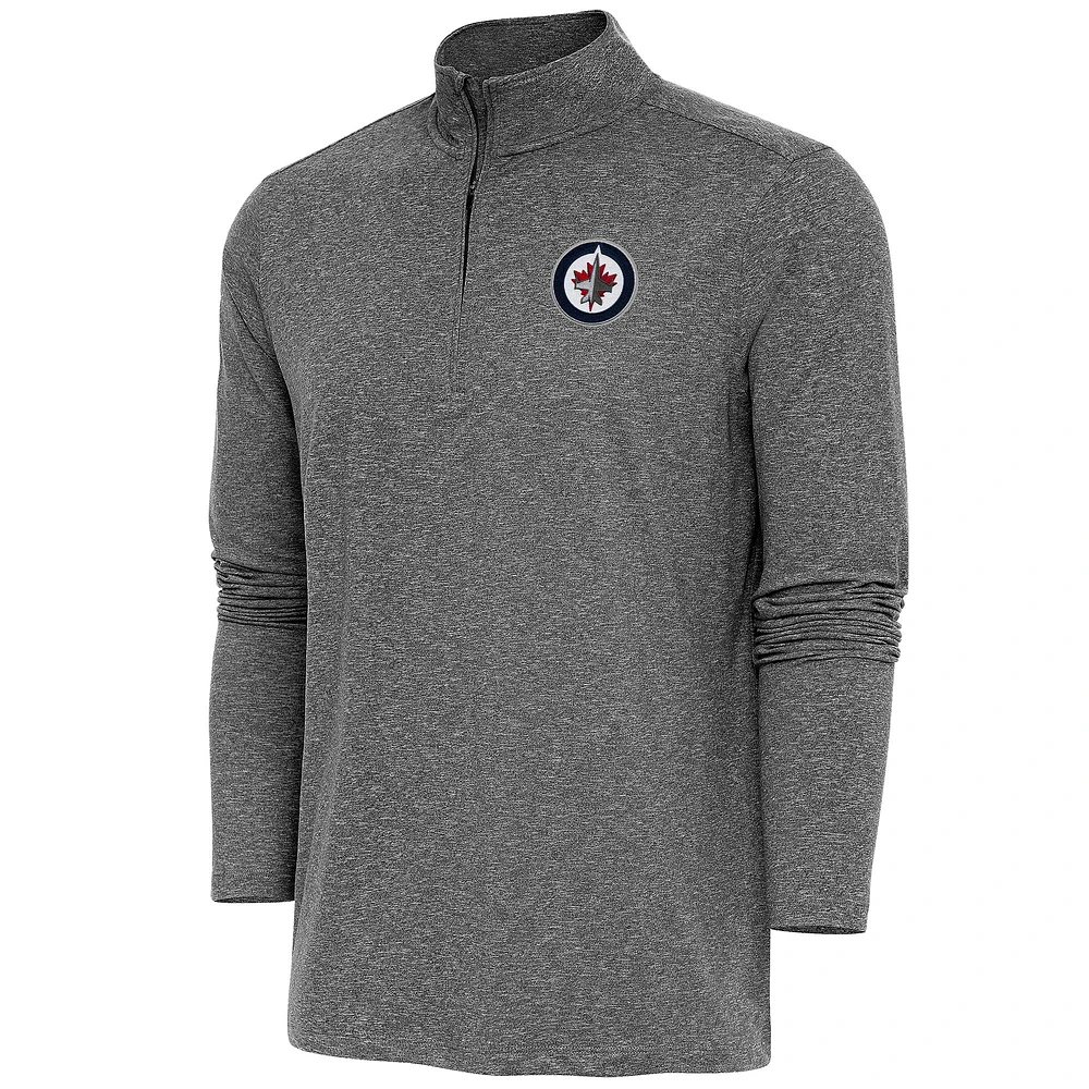 Men's Antigua Heather Black Winnipeg Jets Hunk Quarter-Zip Pullover Top