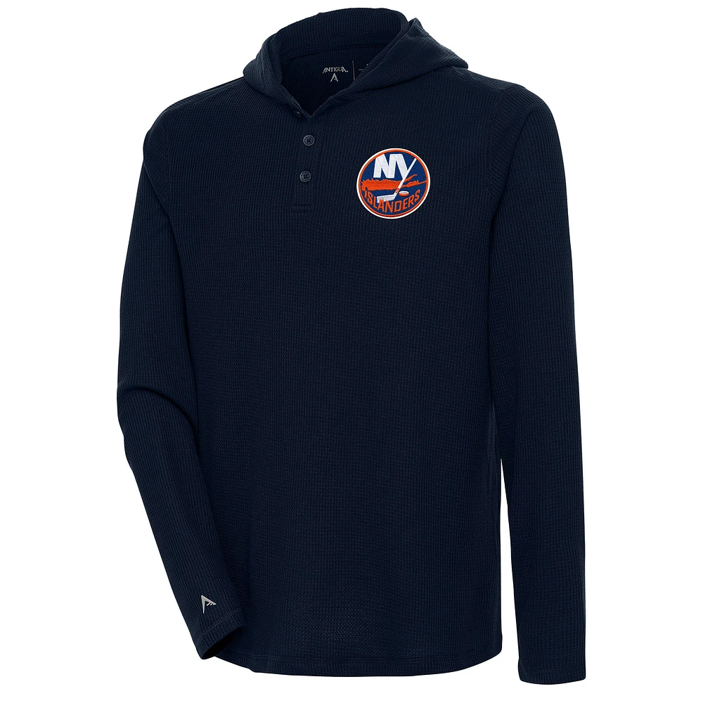 Men's Antigua Navy New York Islanders Strong Hold Long Sleeve Henley Hoodie T-Shirt