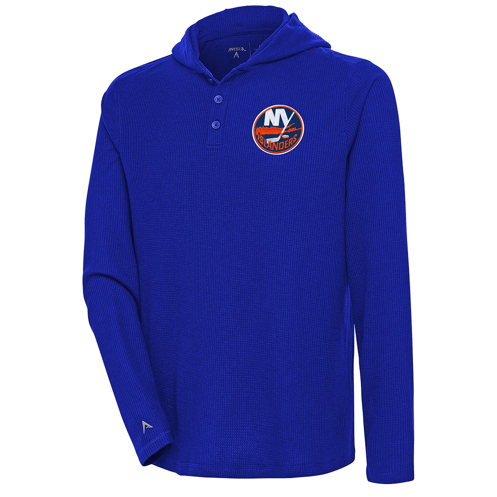 Men's Antigua Royal New York Islanders Strong Hold Long Sleeve Henley Hoodie T-Shirt