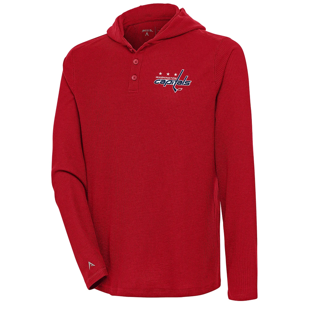 Men's Antigua Red Washington Capitals Strong Hold Long Sleeve Henley Hoodie T-Shirt