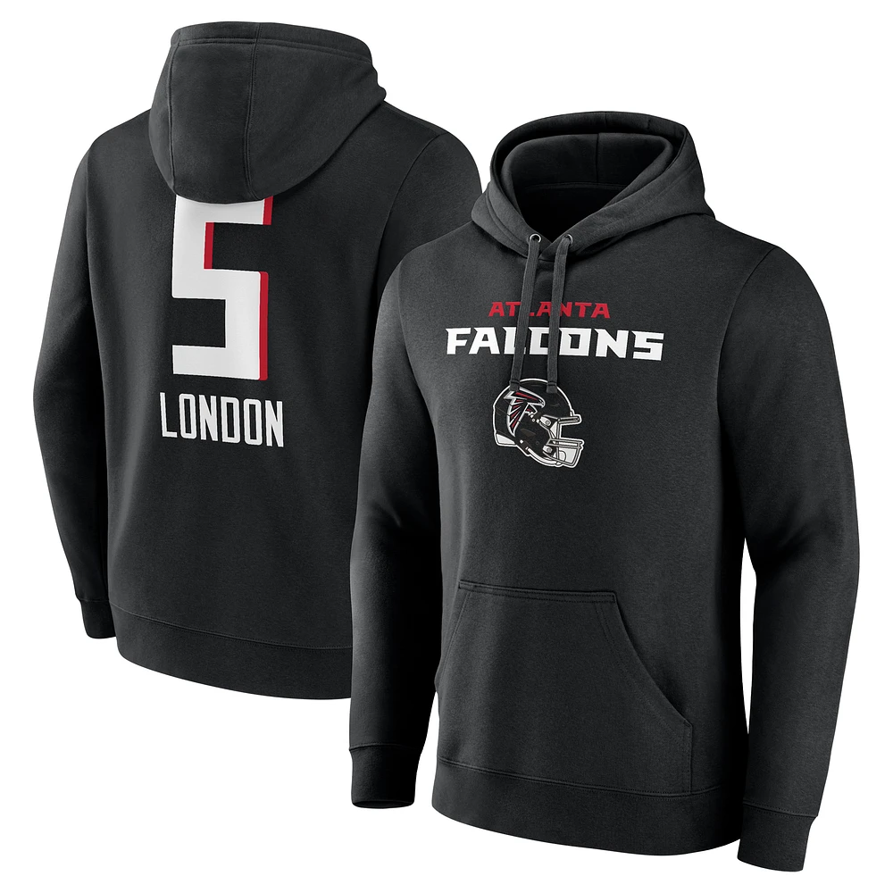 Men's Drake London Black Atlanta Falcons Team Wordmark Player Name & Number Pullover Hoodie
