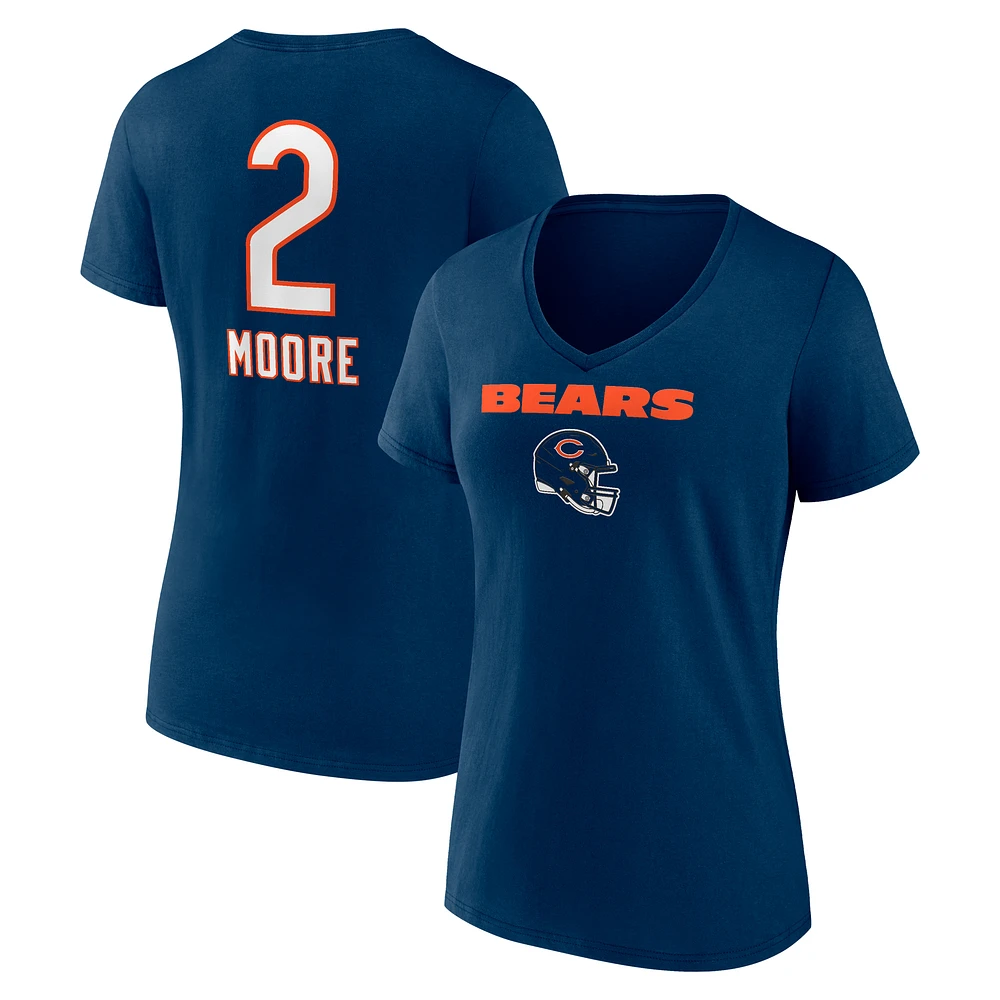 Women's D.J. Moore Navy Chicago Bears Team Wordmark Player Name & Number V-Neck T-Shirt