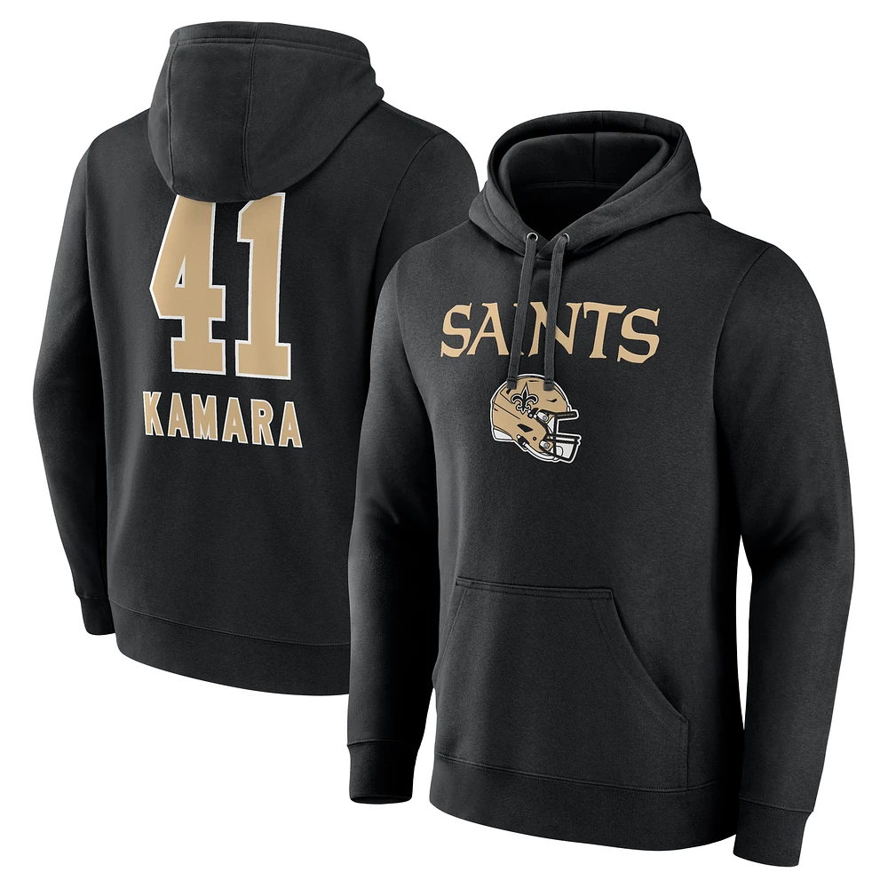 Men's Alvin Kamara Black New Orleans Saints Team Wordmark Player Name & Number Pullover Hoodie