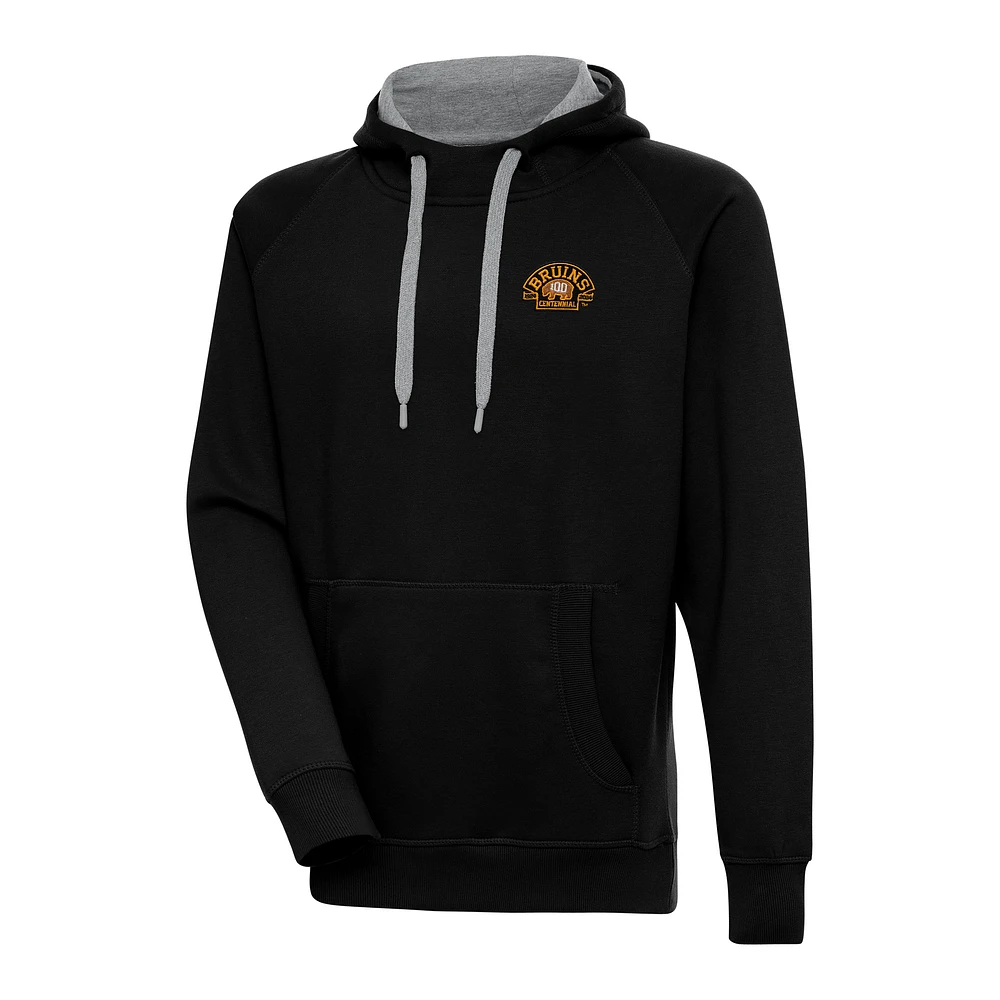 Men's Antigua Black Boston Bruins 100th Anniversary Victory Pullover Hoodie