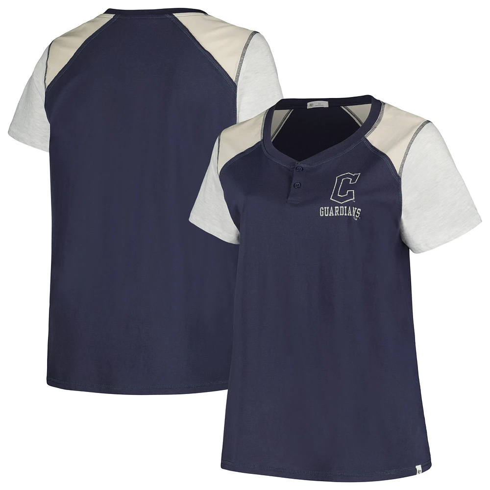 Women's '47 Navy/Gray Cleveland Guardians Plus Size Henley T-Shirt