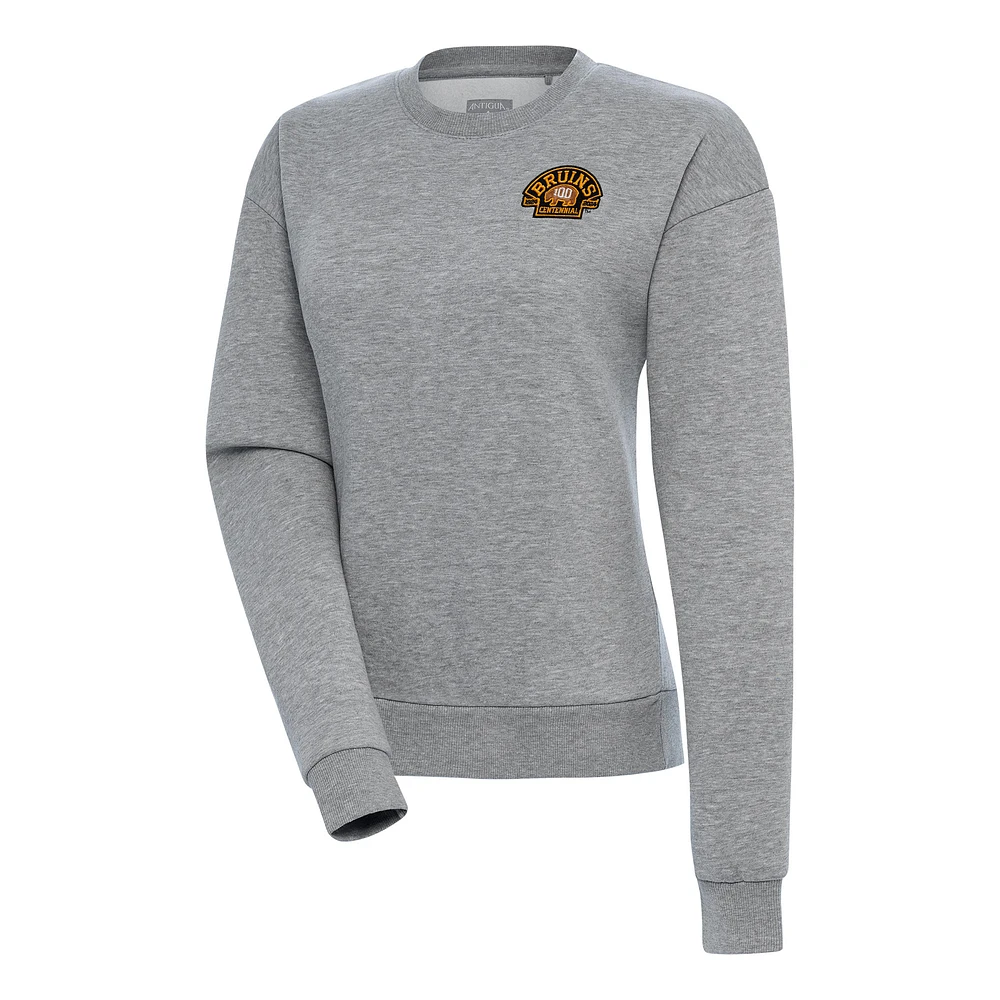 Women's Antigua Heather Gray Boston Bruins 100th Anniversary Victory Pullover Sweatshirt
