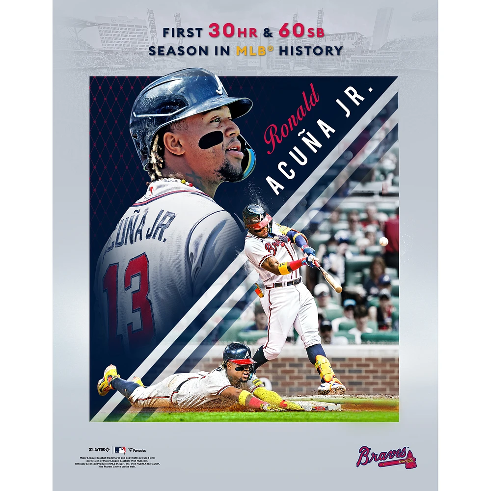 Ronald Acuña Jr. Atlanta Braves Unsigned 30 Home Runs & 60 Stolen Bases Photograph
