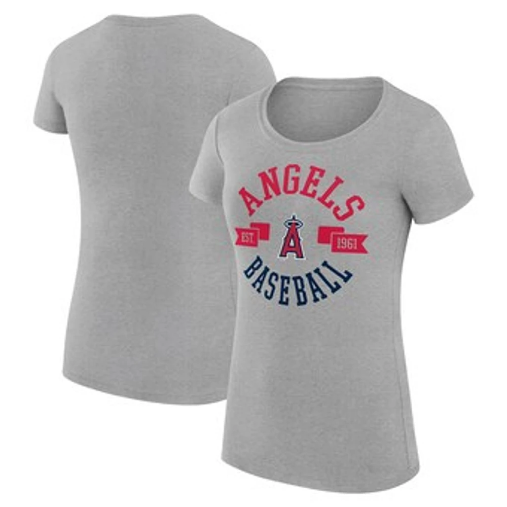 Women's G-III 4Her by Carl Banks Heather Gray Los Angeles Angels Super-Slim Fit Lightweight City Graphic T-Shirt