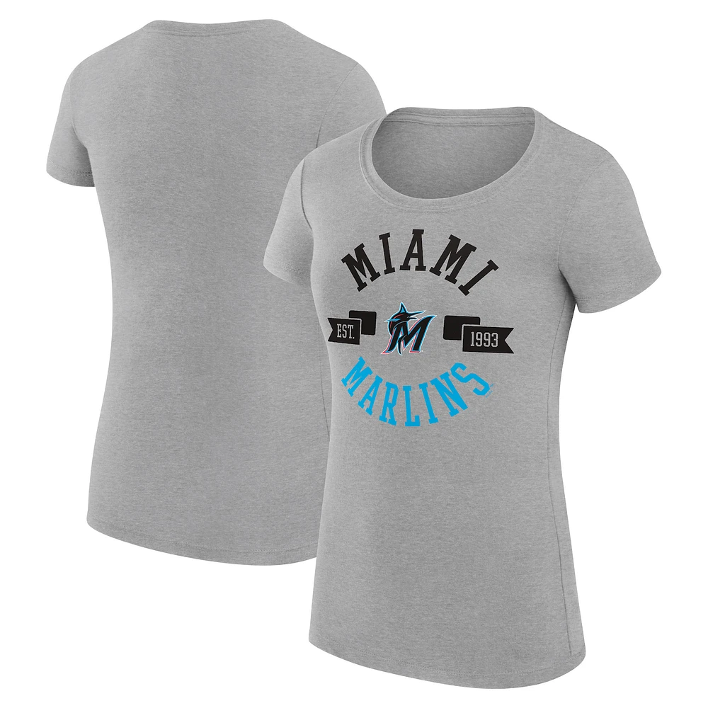 Women's G-III 4Her by Carl Banks Heather Gray Miami Marlins Super-Slim Fit Lightweight City Graphic T-Shirt