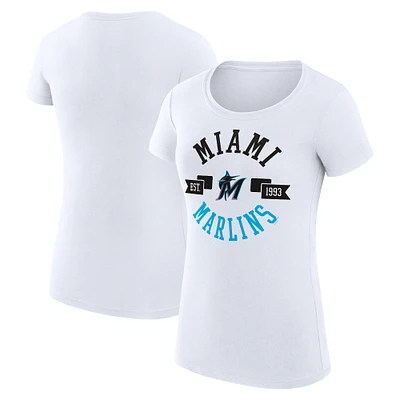 Women's G-III 4Her by Carl Banks White Miami Marlins Super-Slim Fit Lightweight City Graphic T-Shirt