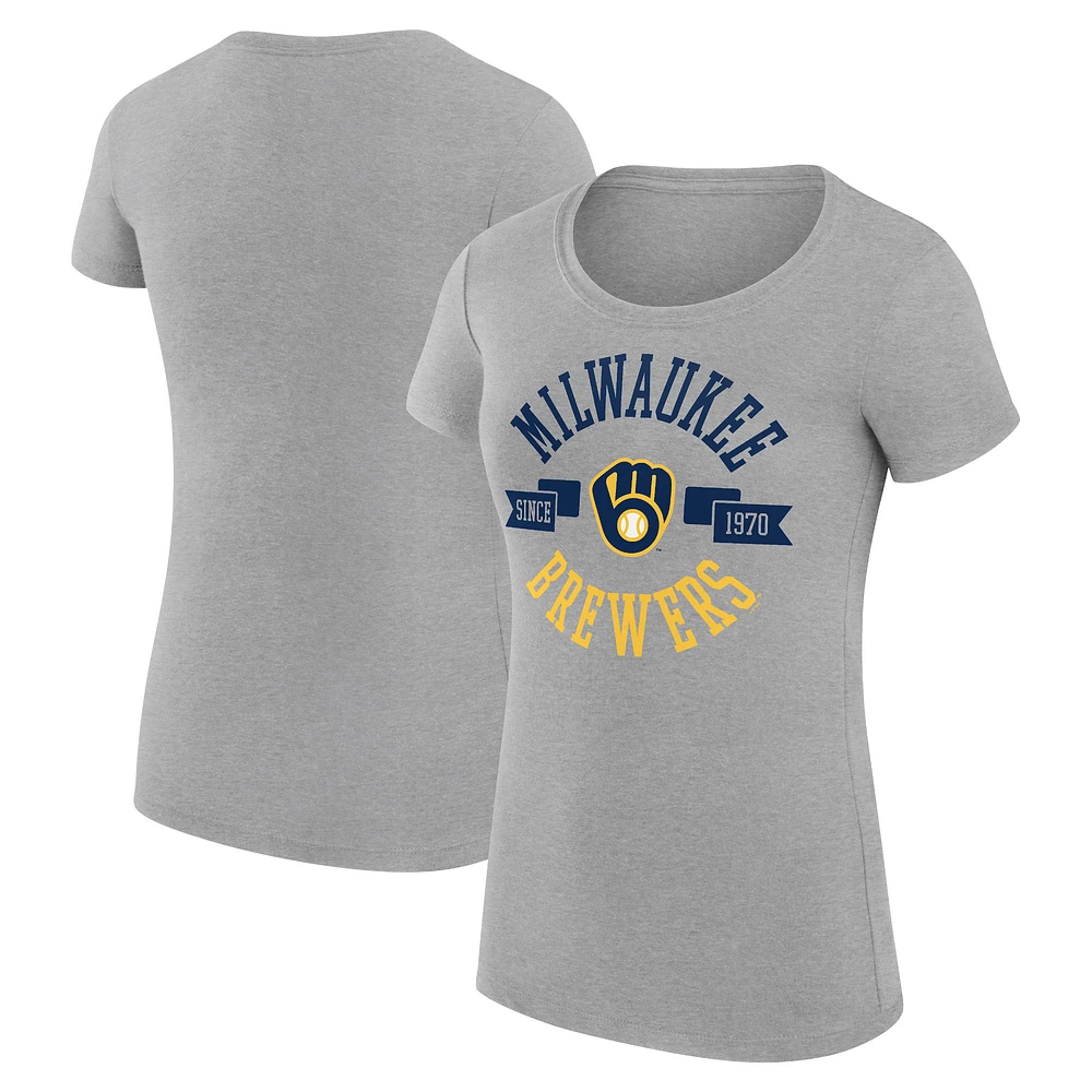 Women's G-III 4Her by Carl Banks Heather Gray Milwaukee Brewers Super-Slim Fit Lightweight City Graphic T-Shirt