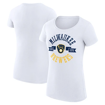 Women's G-III 4Her by Carl Banks White Milwaukee Brewers Super-Slim Fit Lightweight City Graphic T-Shirt