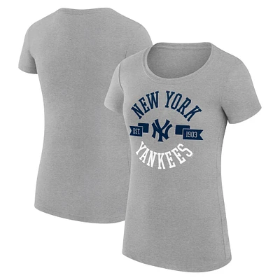 Women's G-III 4Her by Carl Banks Heather Gray New York Yankees Super-Slim Fit Lightweight City Graphic T-Shirt