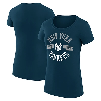 Women's G-III 4Her by Carl Banks Navy New York Yankees Super-Slim Fit Lightweight City Graphic T-Shirt