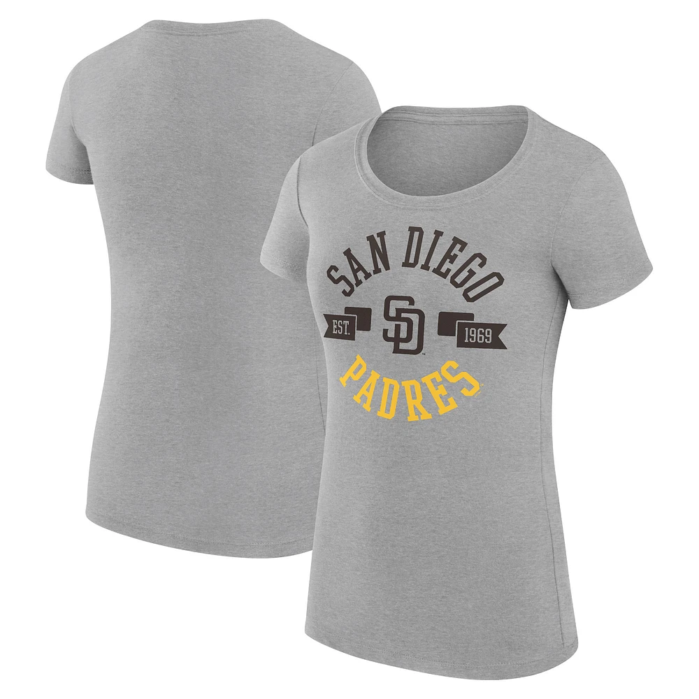 Women's G-III 4Her by Carl Banks Heather Gray San Diego Padres Super-Slim Fit Lightweight City Graphic T-Shirt