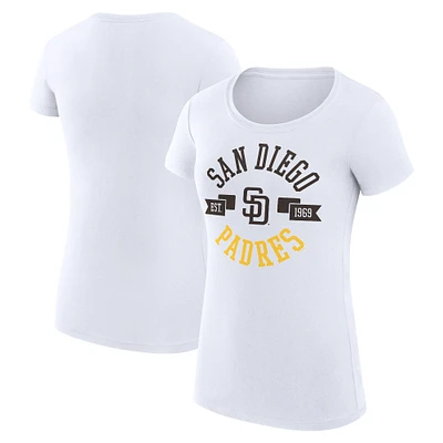 Women's G-III 4Her by Carl Banks White San Diego Padres Super-Slim Fit Lightweight City Graphic T-Shirt
