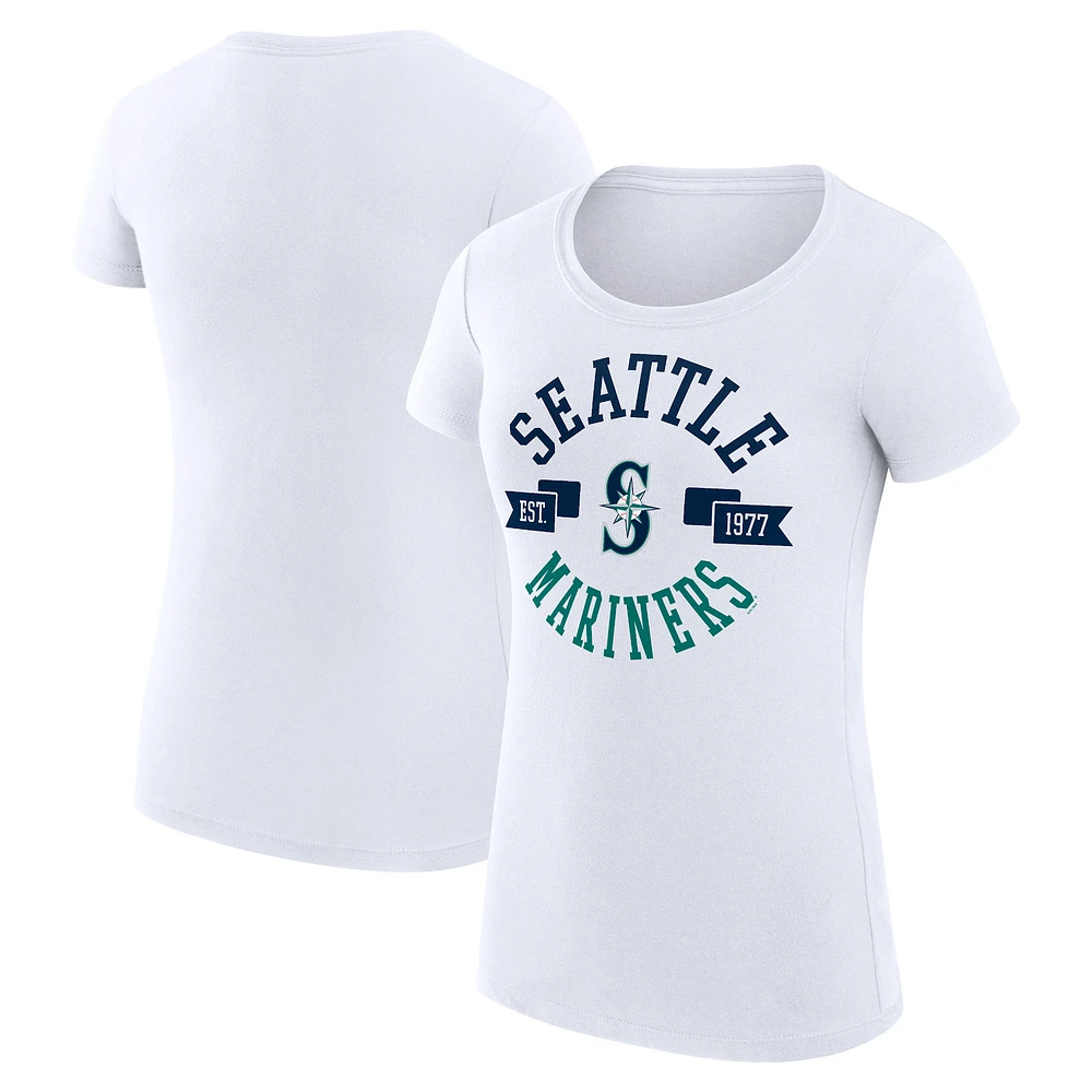 Women's G-III 4Her by Carl Banks White Seattle Mariners Super-Slim Fit Lightweight City Graphic T-Shirt