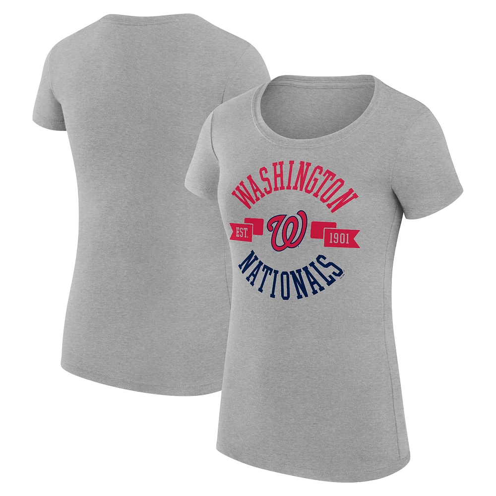 Women's G-III 4Her by Carl Banks Heather Gray Washington Nationals Super-Slim Fit Lightweight City Graphic T-Shirt