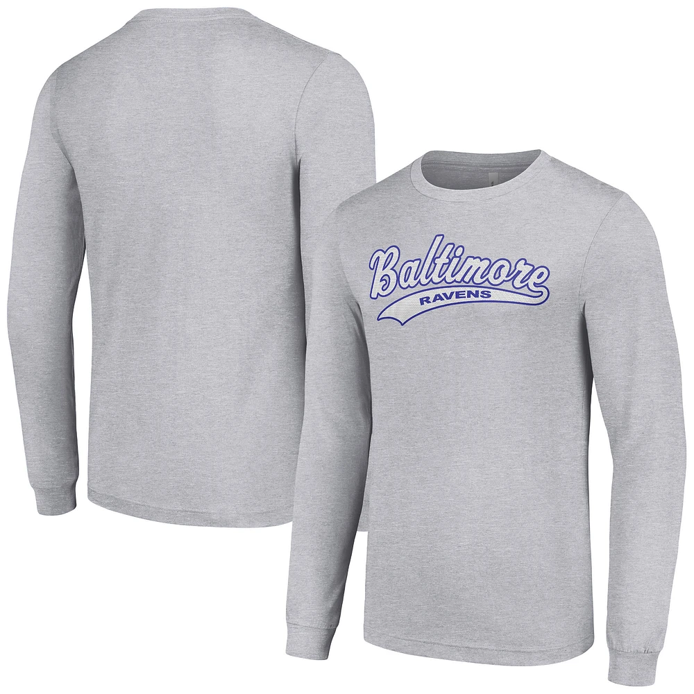 Men's Starter Heather Gray Baltimore Ravens Tailsweep Long Sleeve T-Shirt