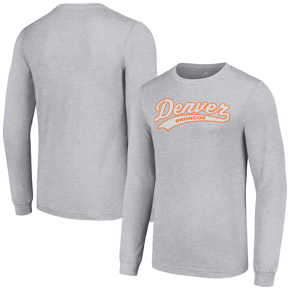 Men's Starter Heather Gray Denver Broncos Tailsweep Long Sleeve T-Shirt