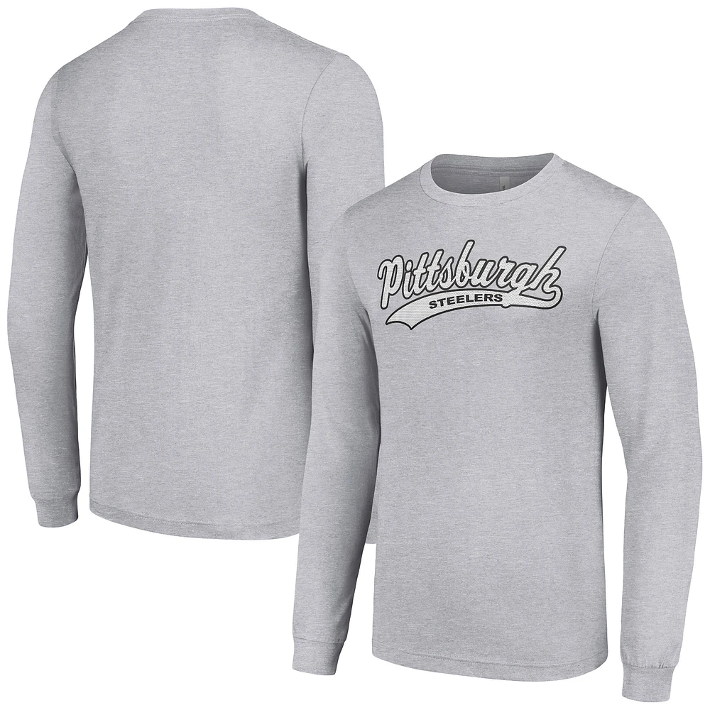 Men's Starter Heather Gray Pittsburgh Steelers Tailsweep Long Sleeve T-Shirt