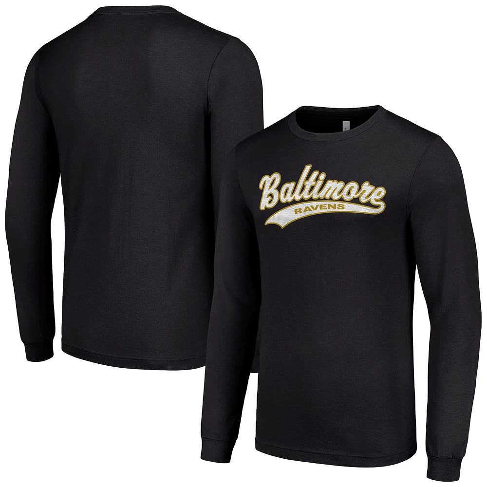 Men's Starter Black Baltimore Ravens Tailsweep Long Sleeve T-Shirt