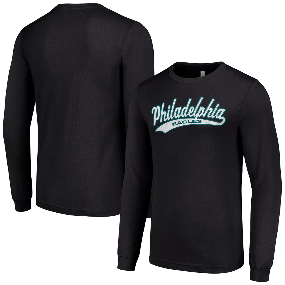 Men's Starter Black Philadelphia Eagles Tailsweep Long Sleeve T-Shirt