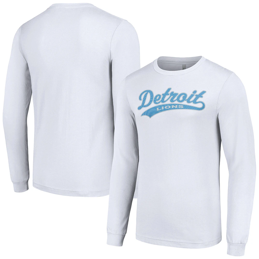 Men's Starter White Detroit Lions Tailsweep Long Sleeve T-Shirt