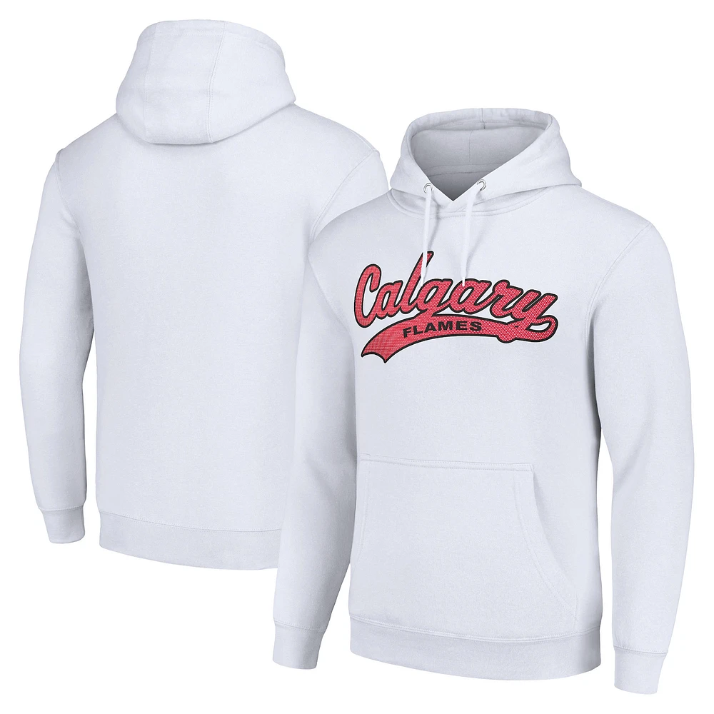 Men's Starter White Calgary Flames Tailsweep Fleece Tri-Blend Pullover Hoodie