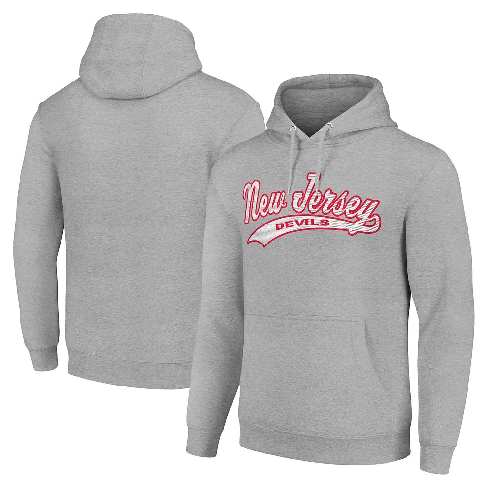 Men's Starter Heather Gray New Jersey Devils Tailsweep Fleece Tri-Blend Pullover Hoodie